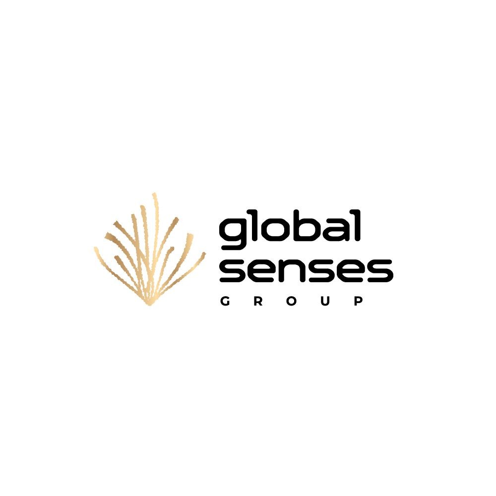 Logo of Global Senses Group with golden abstract lines and black text on a white background.